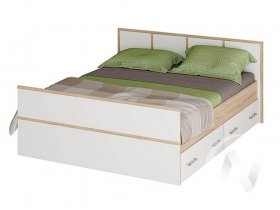 Двуспальная кровать 1,4м Сакура (дуб сонома/белый) в Листвянском - listvyanskij.mebel-nsk.ru | фото