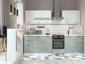 Кухонный гарнитур Дуся 2,0 м (белый глянец/цемент) в Листвянском - listvyanskij.mebel-nsk.ru | фото