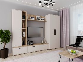 Модульная стенка Верона (сатин/дуб крафт серый) в Листвянском - listvyanskij.mebel-nsk.ru | фото