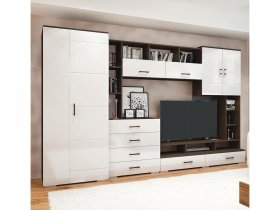 Стенка Коста МДФ (дуб венге/белый глянец) в Листвянском - listvyanskij.mebel-nsk.ru | фото
